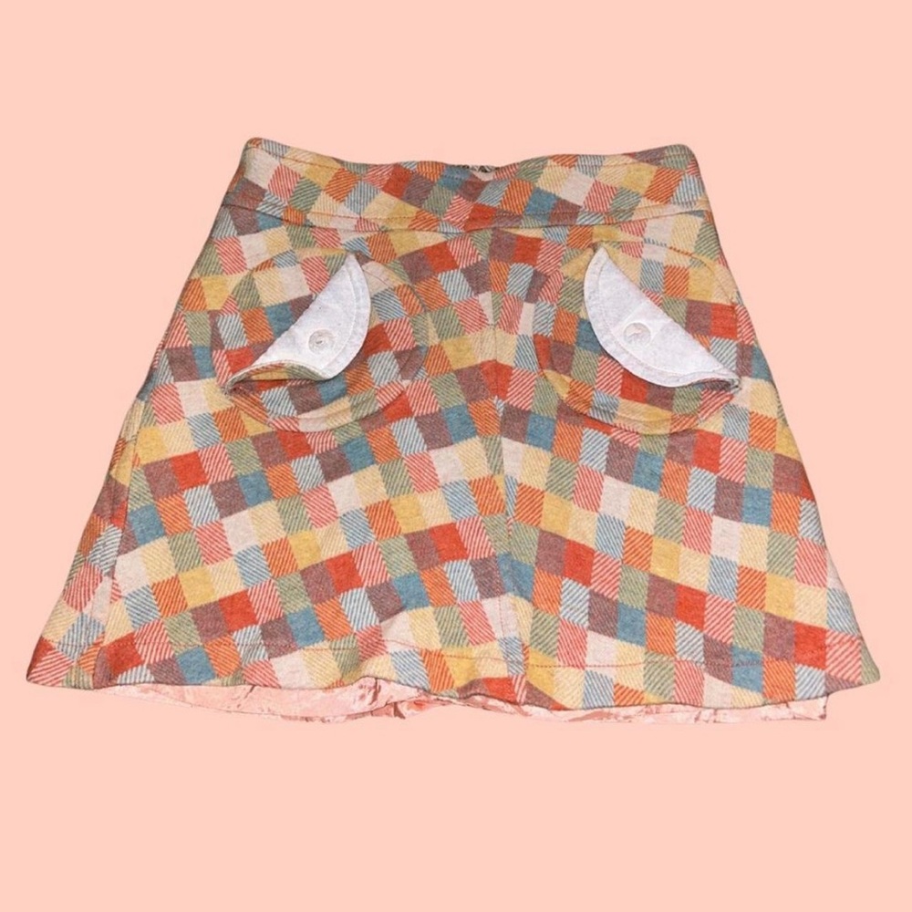 70s Marc Jacobs/ Y2K Retro inspired; size 6 orange and blue plaid mini skirt